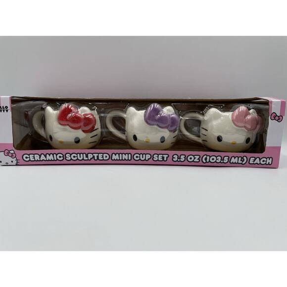 Hello Kitty Sanrio Ceramic Sculpted Mini 3.5oz Cup Set Of 3 NEW In Box